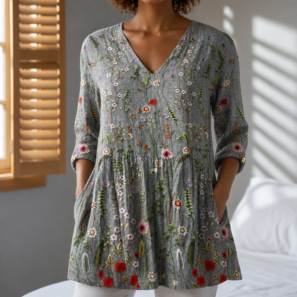 Merano Floral V-Neck Tunic in Floral Green