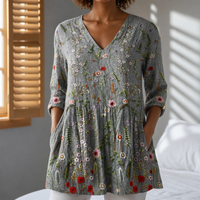Merano Floral V-Neck Tunic in Floral Green