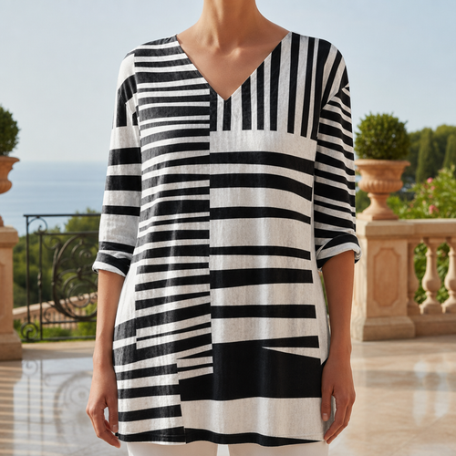 Alassio Abstract Stripe Tunic in Black and White