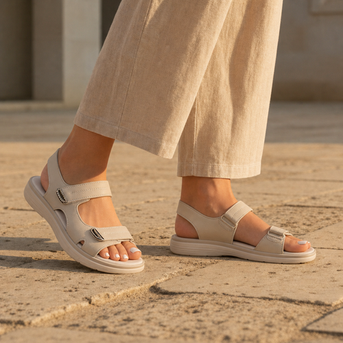 Albufeira Orthopedic Hook-Strap Sandals in Beige