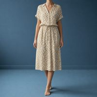 Figueres Spotted Print Midi Dress in Beige