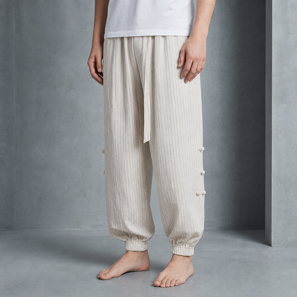 Erice Striped Cotton Joggers in Beige