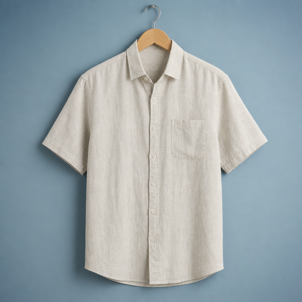 Frigiliana Linen Short Sleeve Shirt in Beige