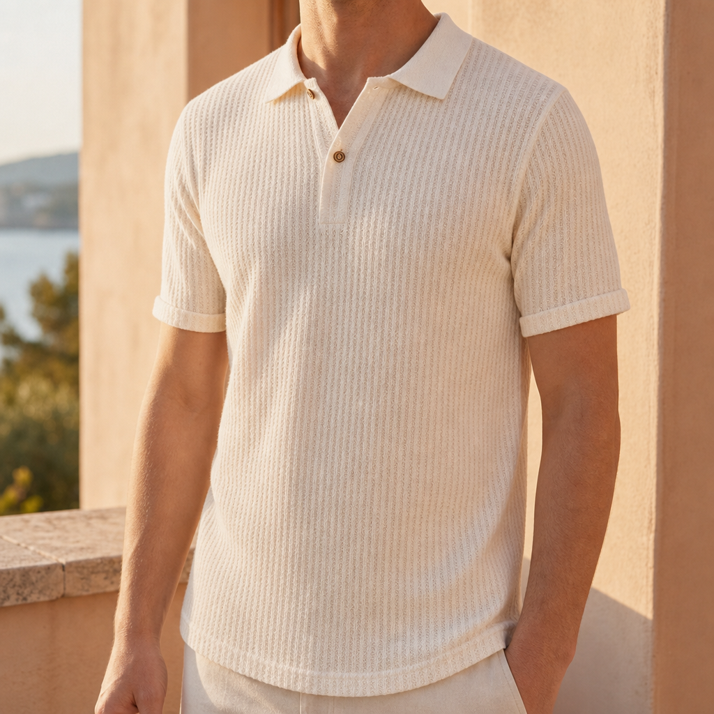 Polignano Waffle Knit Polo in Beige