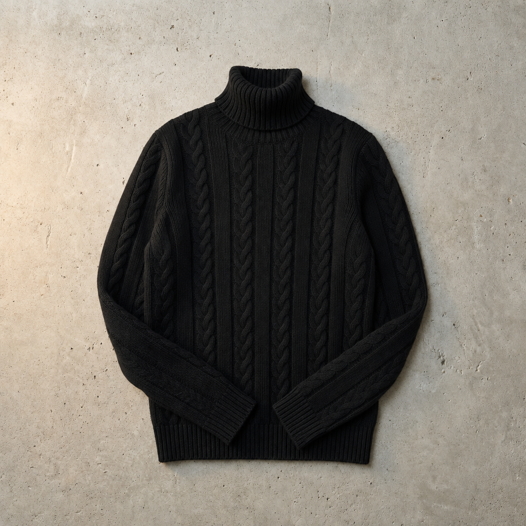 Hondarribia Cable Knit Turtleneck Sweater in Black