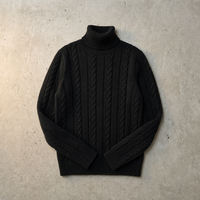 Hondarribia Cable Knit Turtleneck Sweater in Black