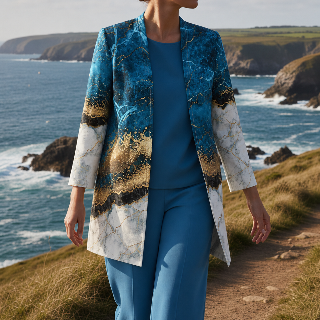 Cartagena Marble Print Three-Piece Set in Blue & Gold Marble