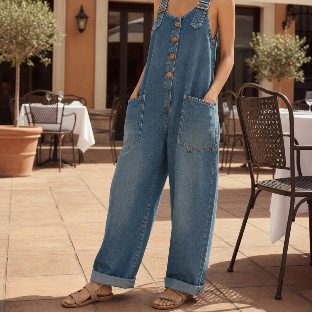 Gallipoli Relaxed Denim Overalls in Blue