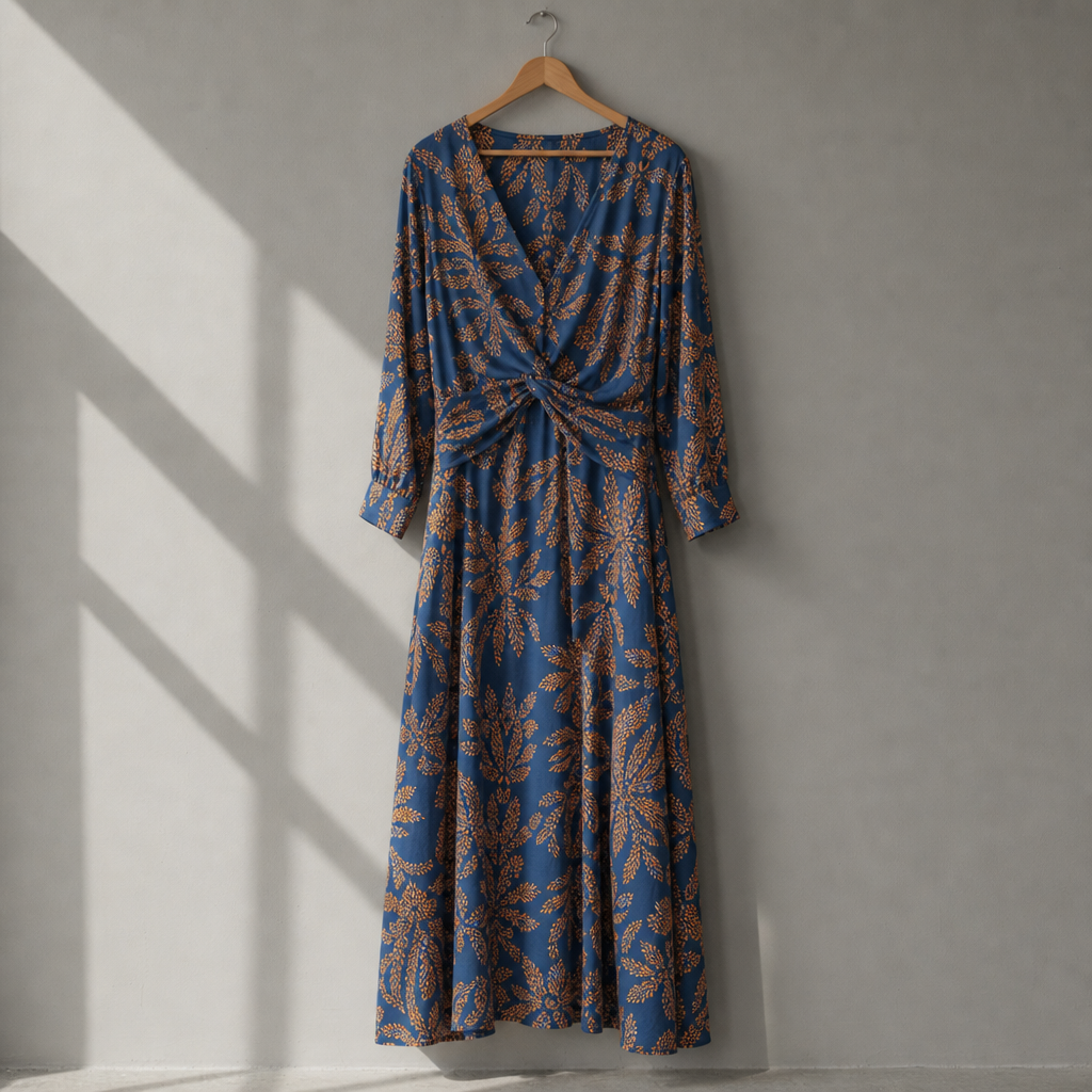 Sifnos Printed Wrap Midi Dress in Blue