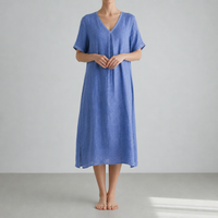 Kyrenia Relaxed Linen Midi Dress in Blue