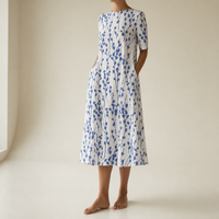 Mantova Floral Print Midi Dress in Blue
