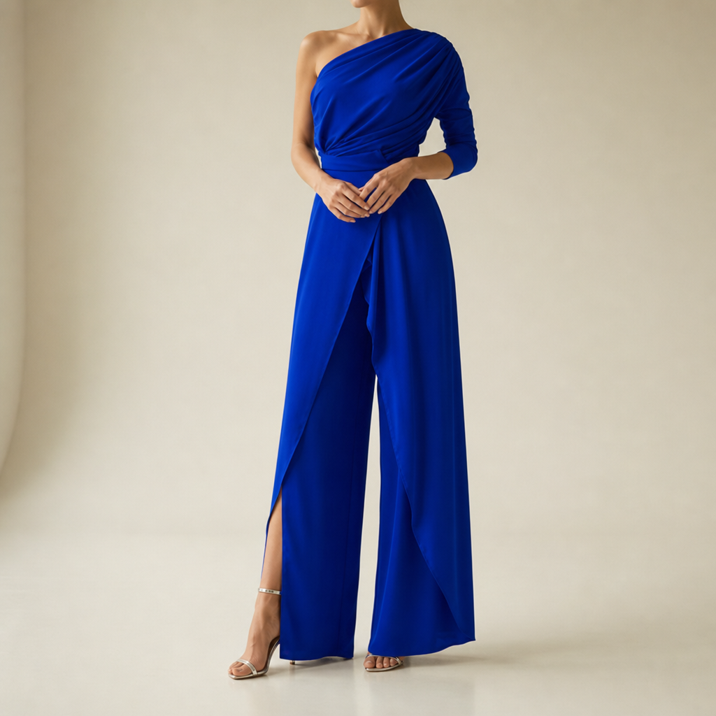 Frigiliana One-Shoulder Wide-Leg Jumpsuit in Blue