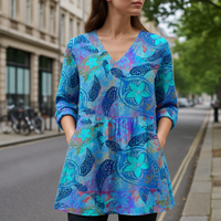 Erice Tropical Print Tunic Blouse in Blue