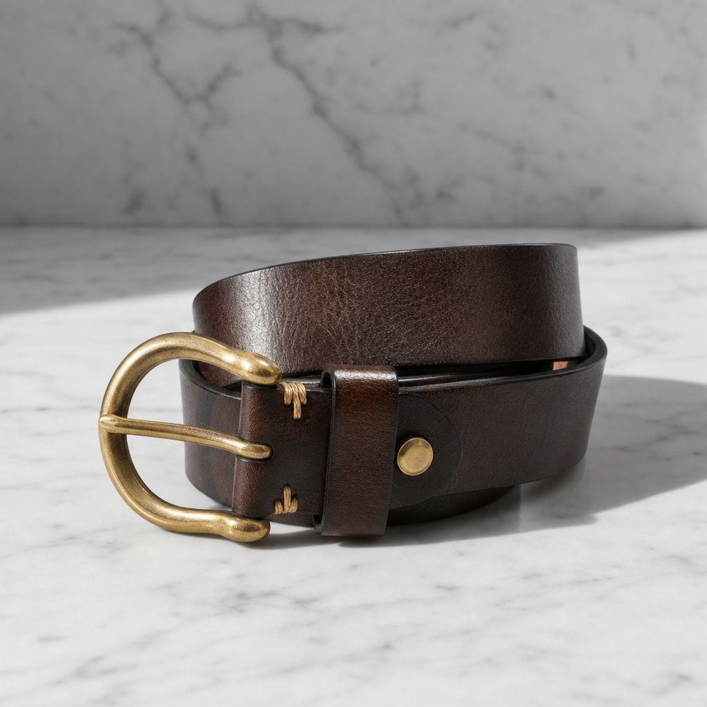 Cadaques Vintage Brass Buckle Belt in Brown
