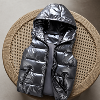 Monsaraz Metallic Hooded Puffer Vest in Dark Gray