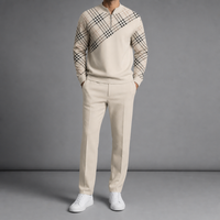 Gaeta Plaid Zip Two-Piece Set in Beige
