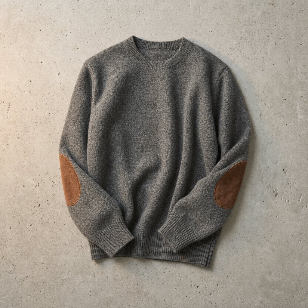 Beziers Elbow Patch Knit Sweater in Gray