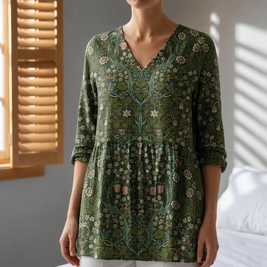 Beaulieu Vintage Floral Tunic Blouse in green