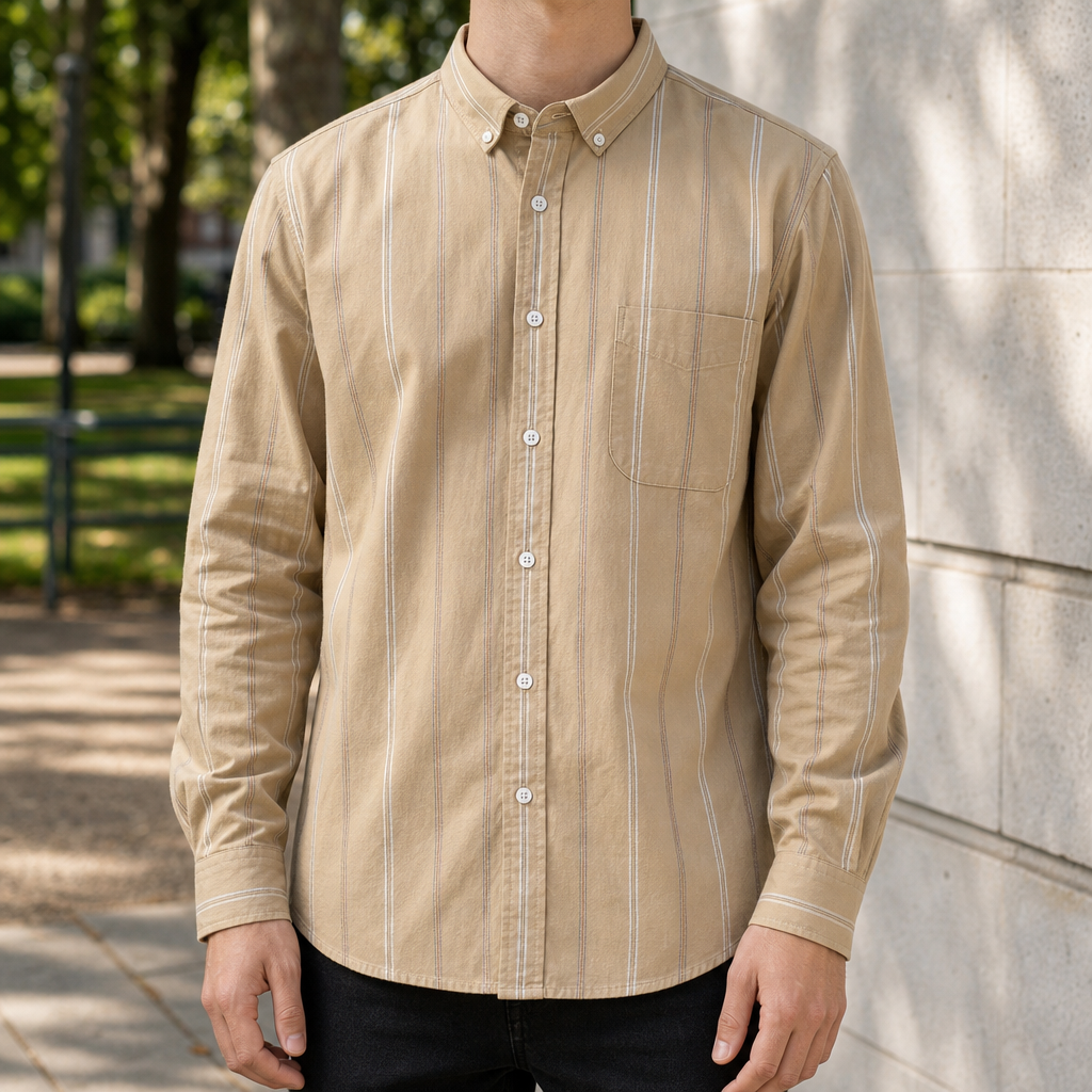 Vence Striped Button-Up Shirt in Khaki