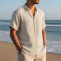 Toledo Linen Henley Shirt in Khaki