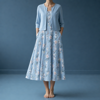 Skyros Floral Midi Dress Set in Light Blue