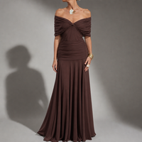 Astypalaia Off-Shoulder Ruched Maxi Dress in Marron