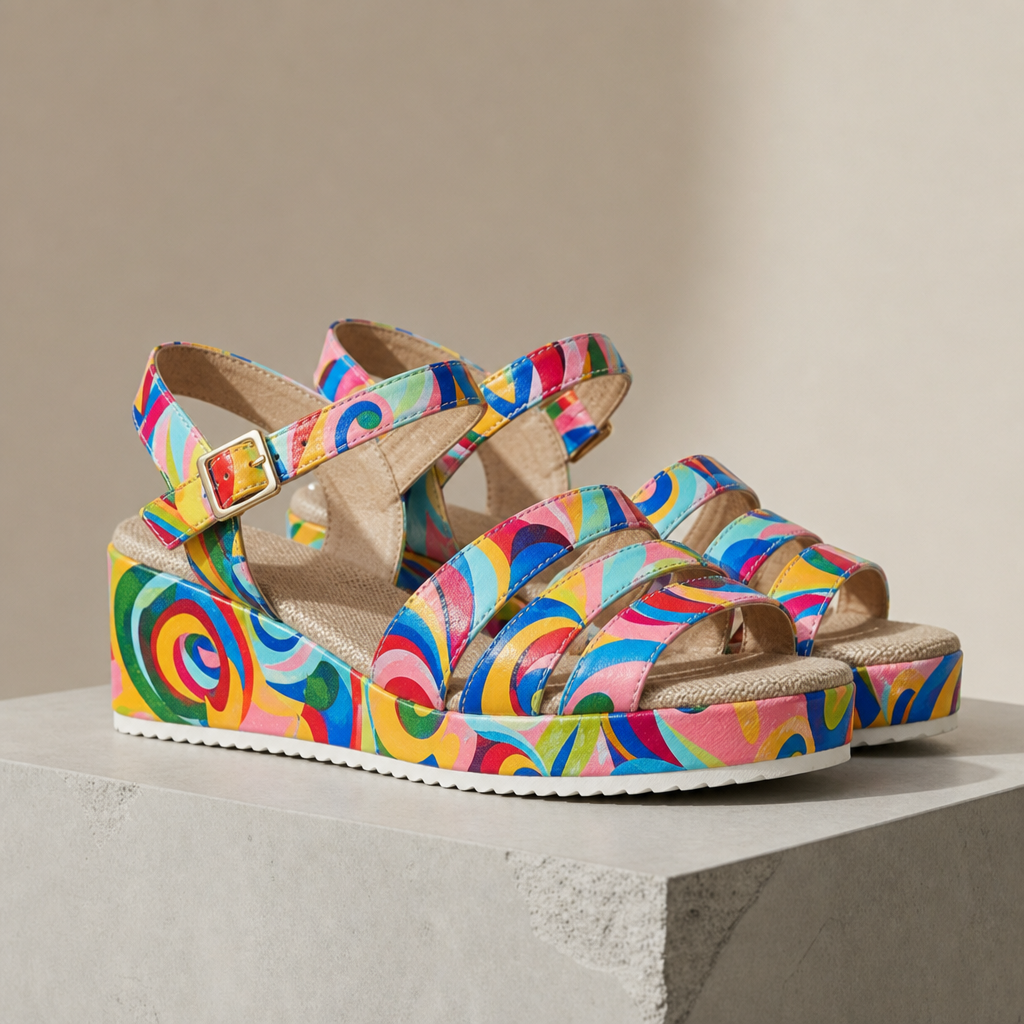 Perpignan Colorful Print Platform Sandals in Multicolor