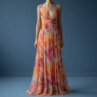Formentera Floral Chiffon Maxi Dress in Orange