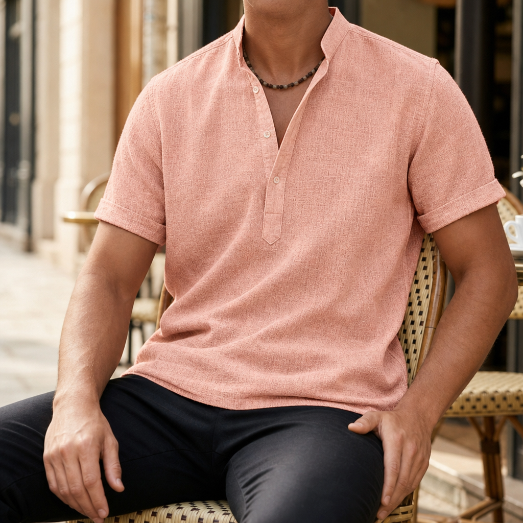 Kea Linen Henley Shirt in Pink