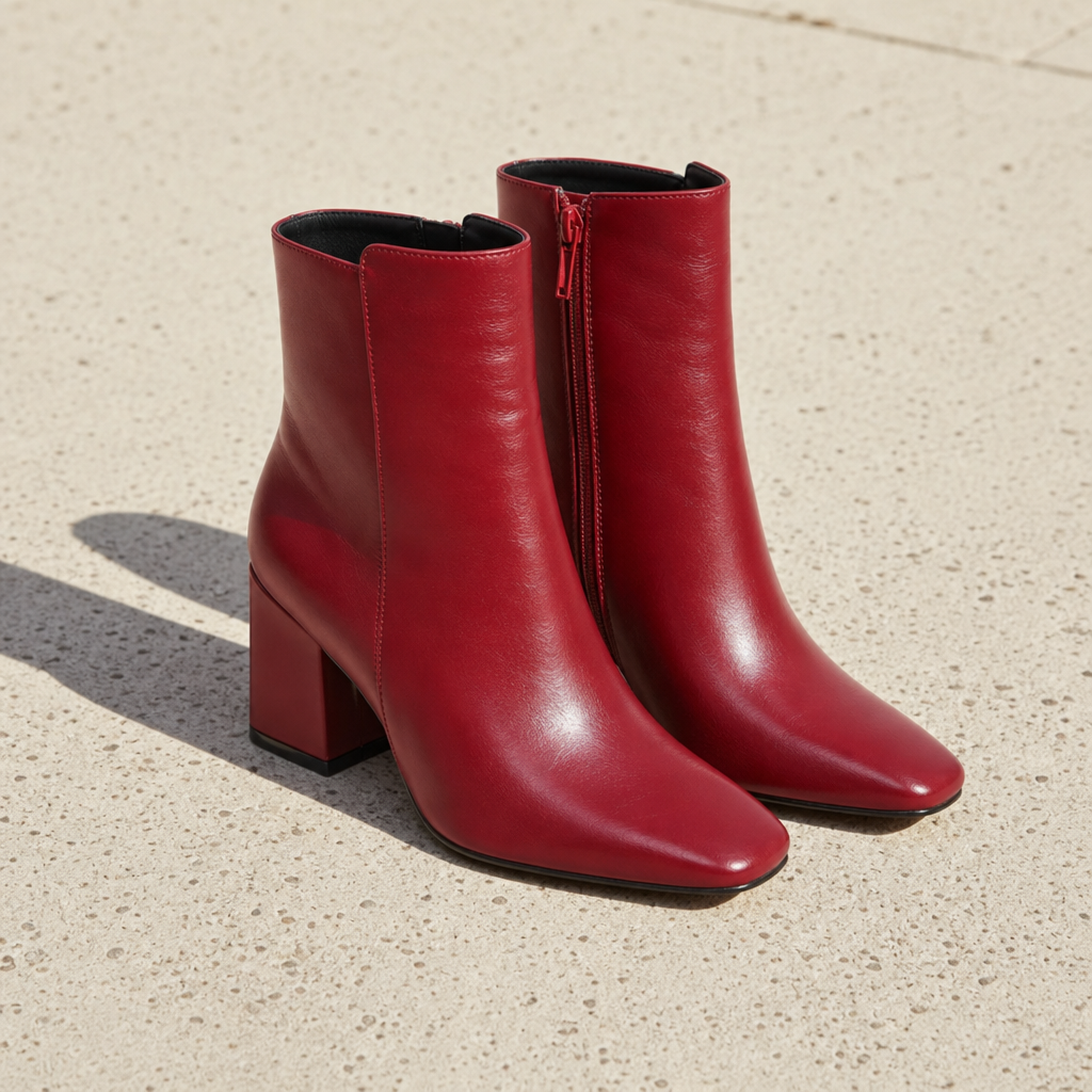 Beaulieu Block Heel Ankle Boots in Red