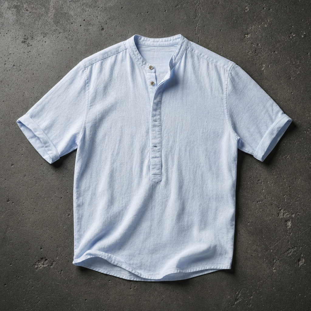 Otranto Linen Henley Shirt in Sky Blue