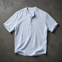 Otranto Linen Henley Shirt in Sky Blue