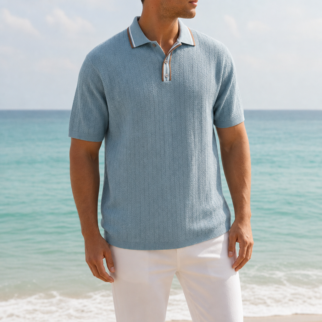 Comillas Knit Polo Shirt in Sky Blue