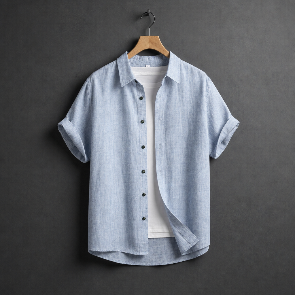 Rethymno Linen Short Sleeve Shirt in Sky Blue