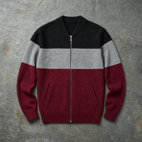 Gordes Striped Zip Cardigan in Wine Red