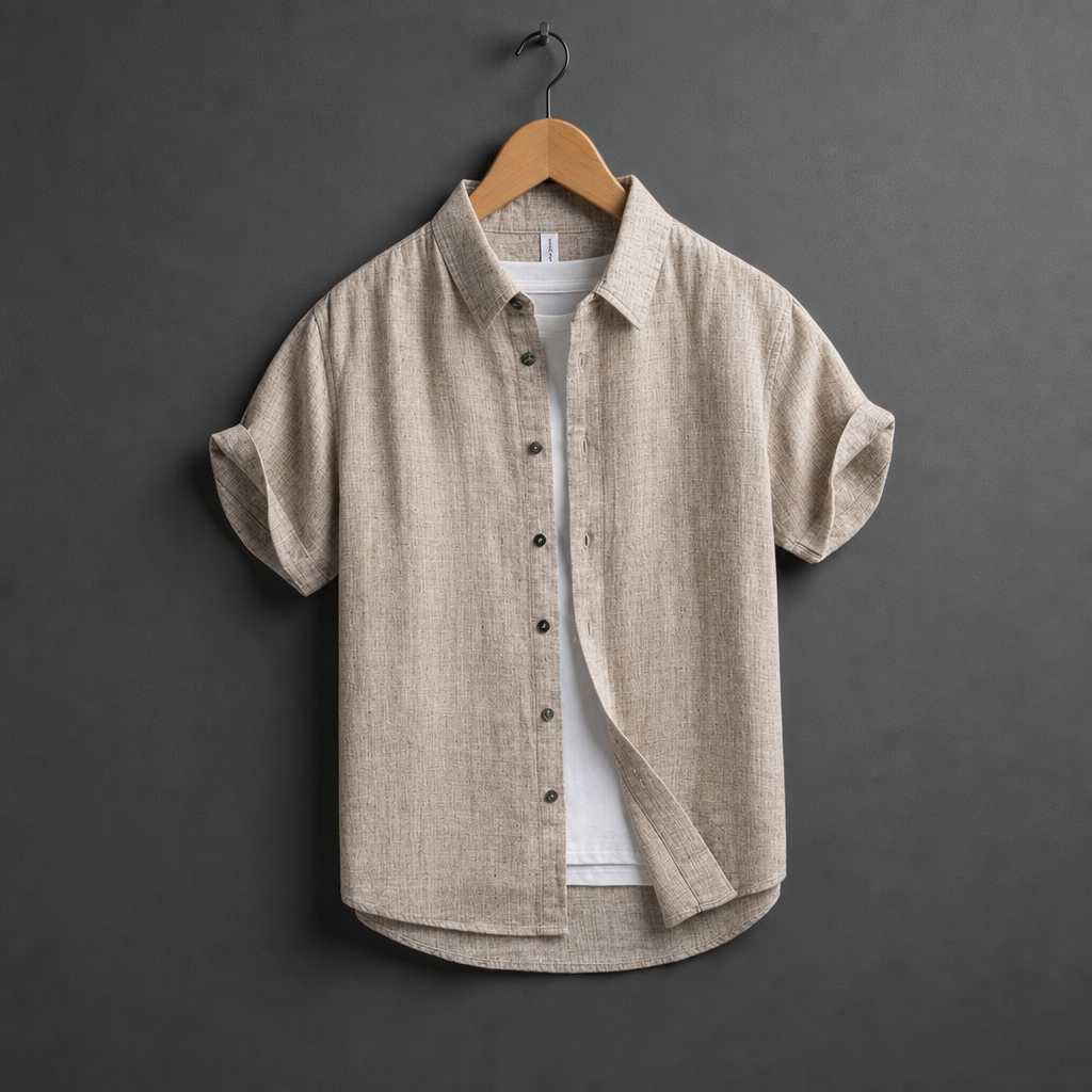 Rethymno Linen Short Sleeve Shirt in Beige