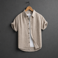 Rethymno Linen Short Sleeve Shirt in Beige