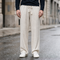 Uzes Linen Drawstring Trousers in Beige