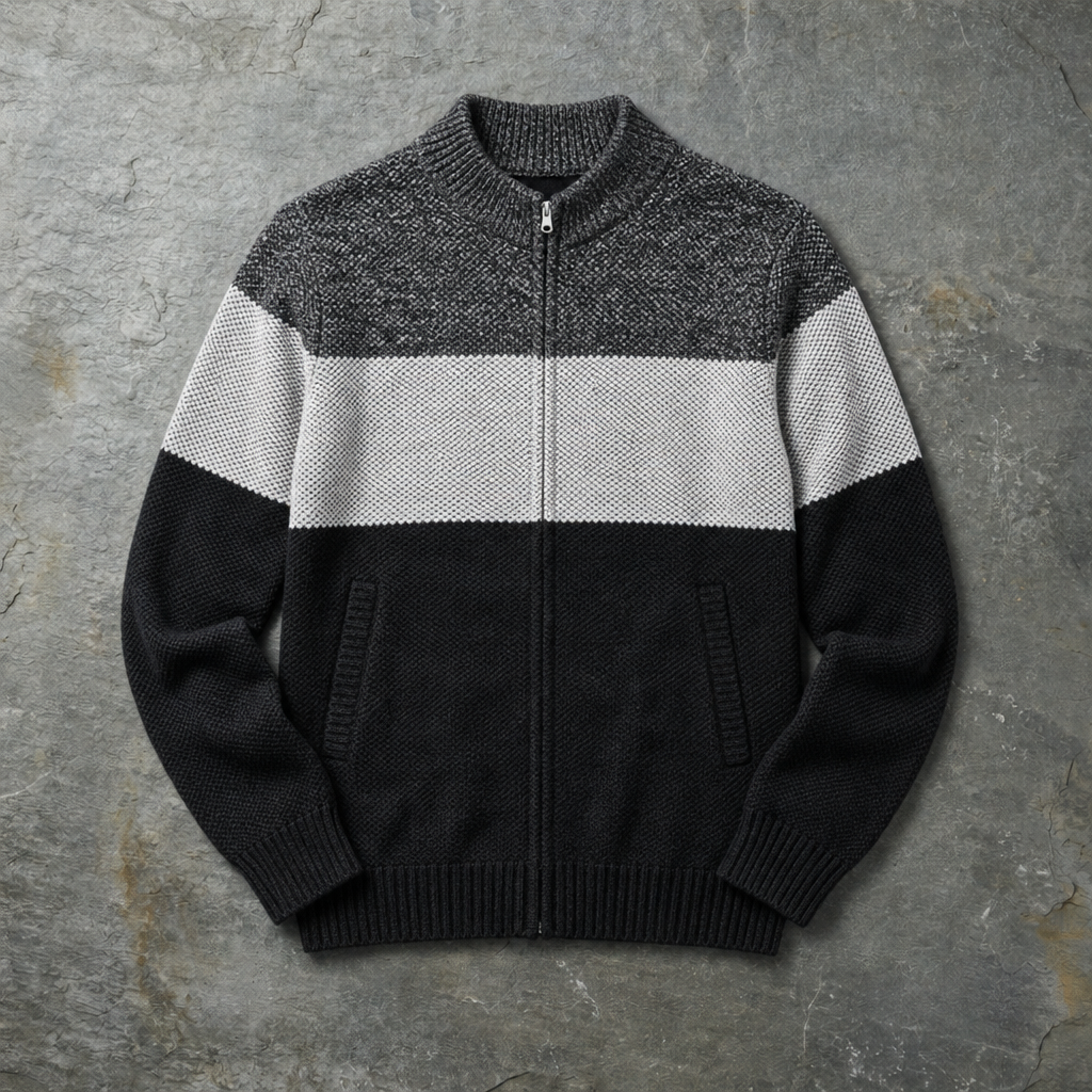 Gordes Striped Zip Cardigan in Black