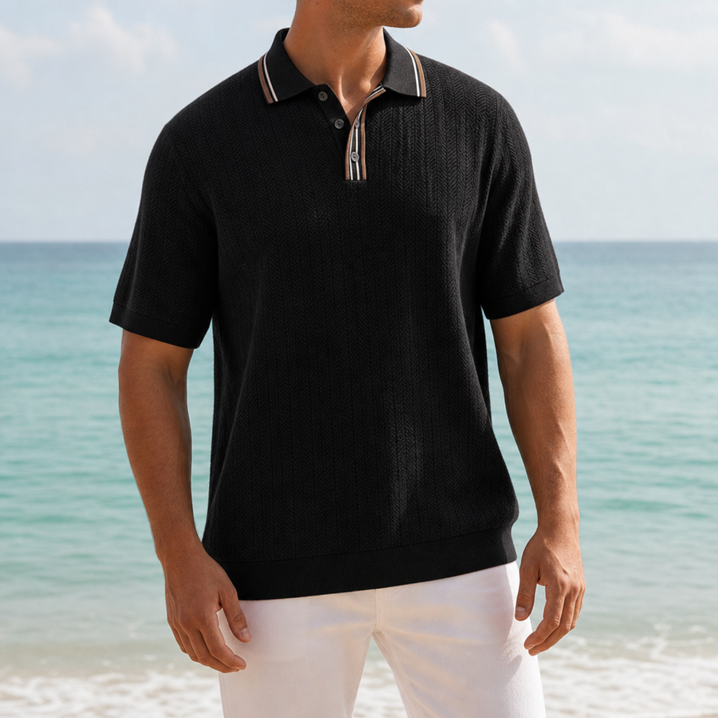 Comillas Knit Polo Shirt in Black