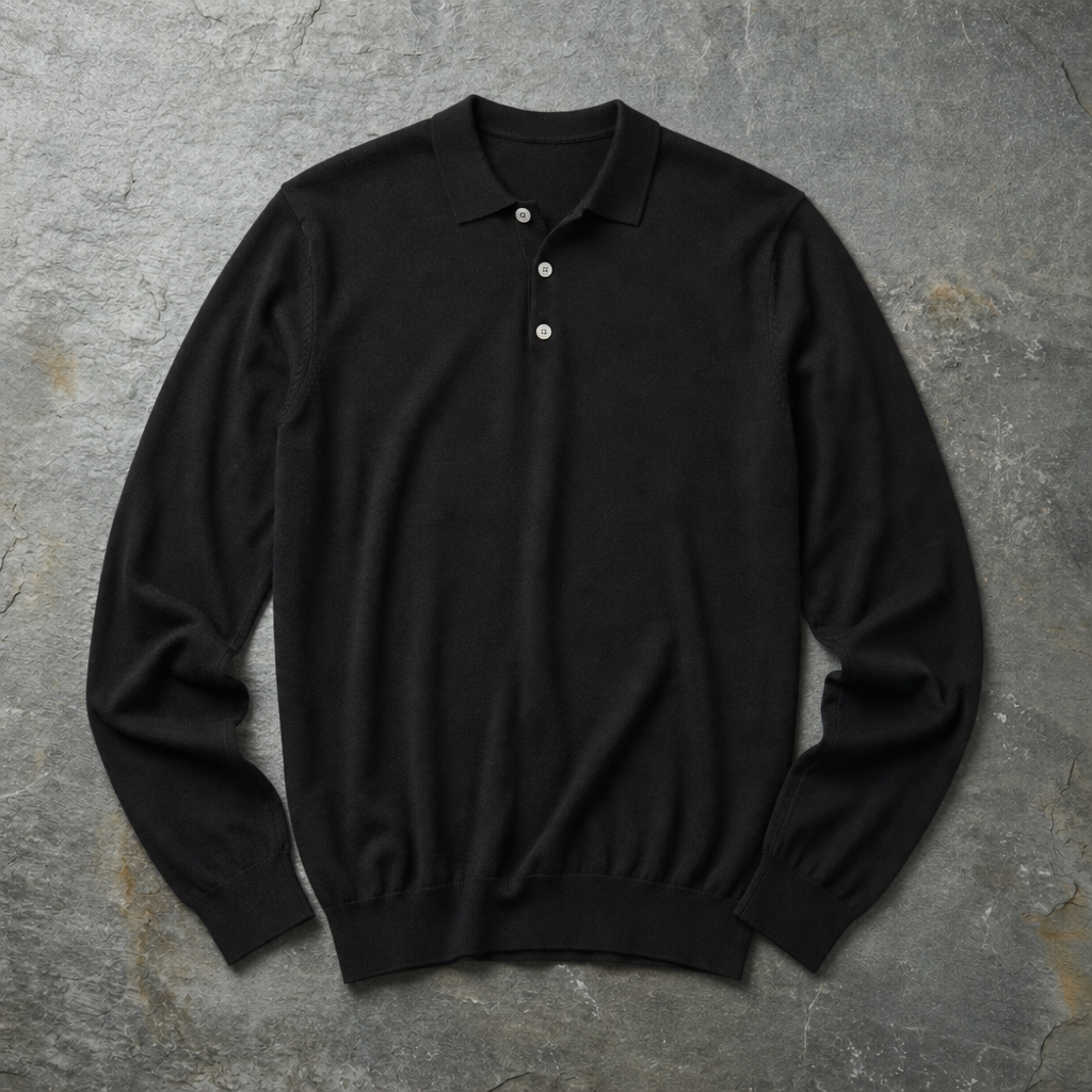 Zakynthos Knit Polo Sweater in Black