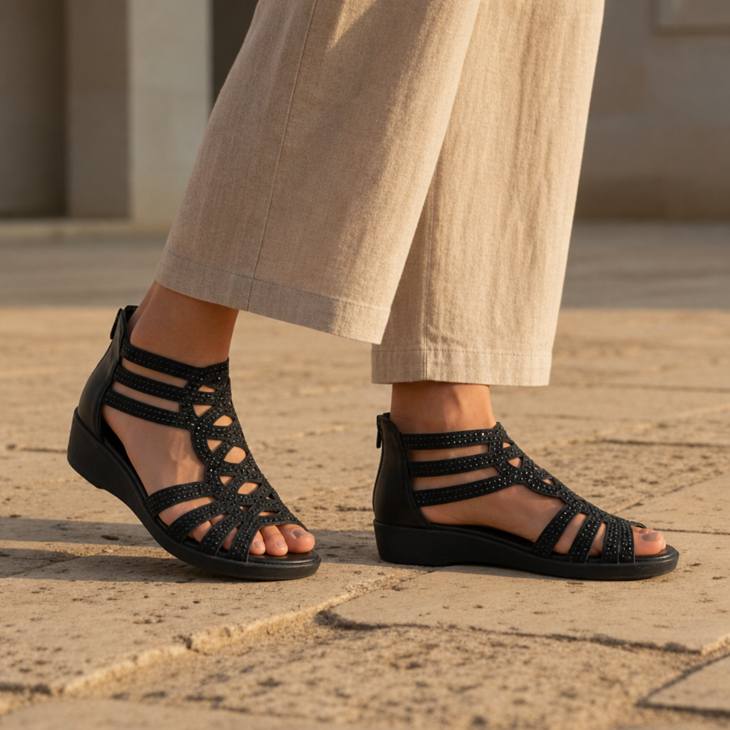 Gozo Orthopedic Wedge Sandals in Black
