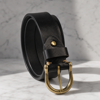Cadaques Vintage Brass Buckle Belt in Black