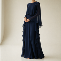 Ericeira Ruffle Chiffon Two-Piece Set in Navy Blue
