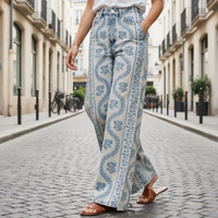 Comino Floral Wide-Leg Jeans in Blue Patterned