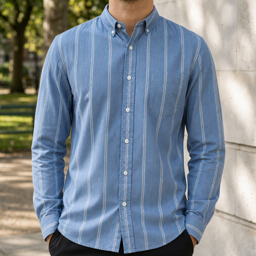 Vence Striped Button-Up Shirt in Blue