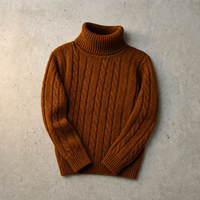 Hondarribia Cable Knit Turtleneck Sweater in Brown