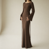 Mljet Satin Flare Sleeve Gown in Brown