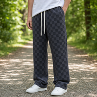 Lucca Checkered Corduroy Sweatpants in Dark Gray