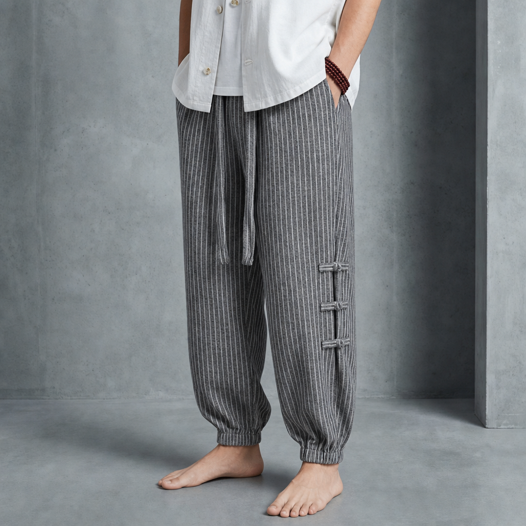 Erice Striped Cotton Joggers in Gray